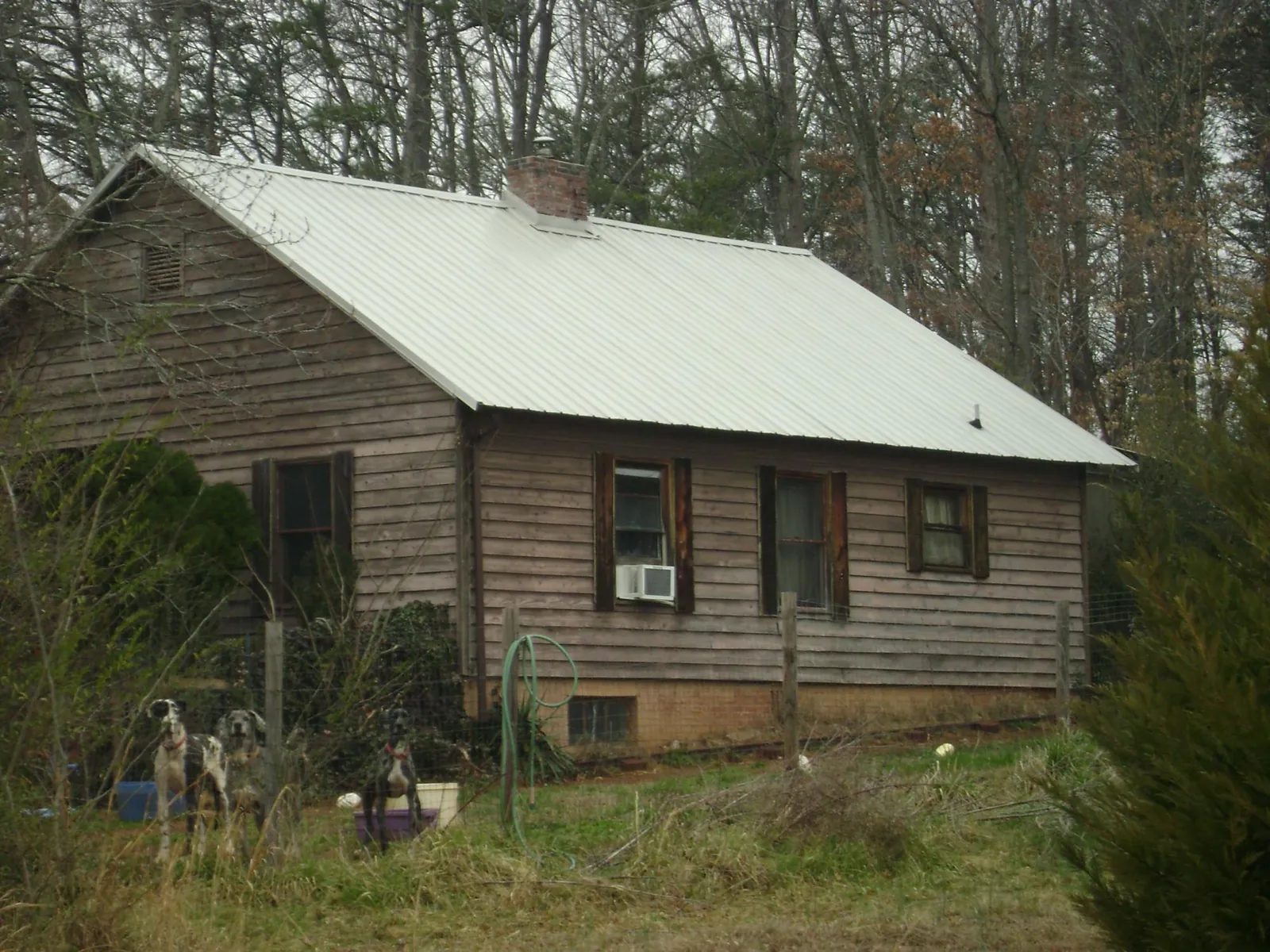 White metal roof on an old wood sided farmhouse, from a Metal Roof Installation job in Elk Creek